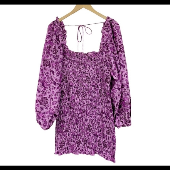 💗 Free People Smock it to Me Long Sleeve Minidress Azalea Combo Large - Picture 3 of 5